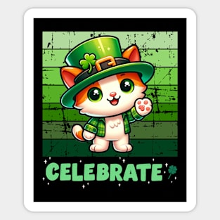 Festive Kitty Celebrates: Cute St. Patrick's Day Tee Sticker